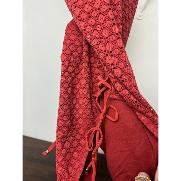 Crochet & Side Lace-Up One Piece Swimsuit Rust Color 2X (FTF) - Picture 5 of 8